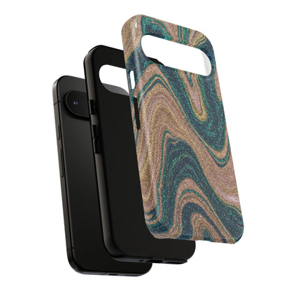 Marbled Teal & Gold Phone Case — Glitter Swirl Tough Case