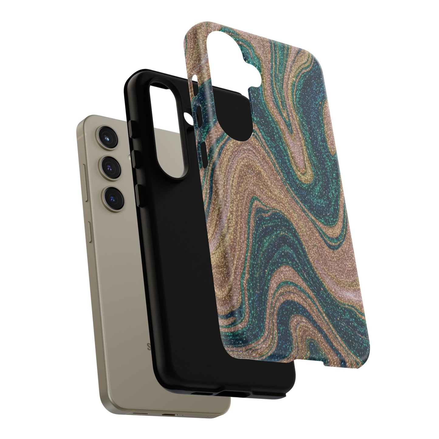 Marbled Teal & Gold Phone Case — Glitter Swirl Tough Case