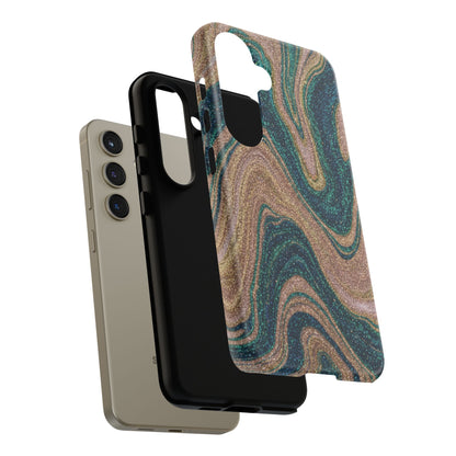 Marbled Teal & Gold Phone Case — Glitter Swirl Tough Case
