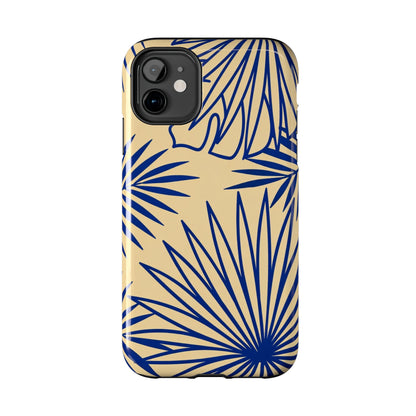 Tropical Palm Pattern Tough Phone Case — Navy Blue Fan Leaves on Sand