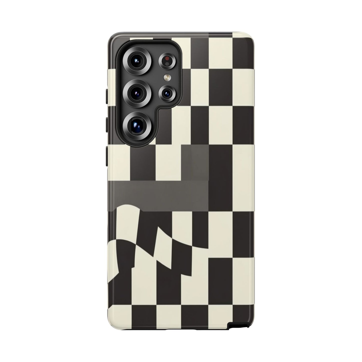 Checkerboard Wave Phone Case — Black & Cream Graphic Tough Case
