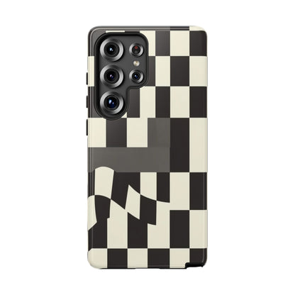 Checkerboard Wave Phone Case — Black & Cream Graphic Tough Case