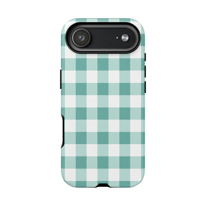 Mint Green Buffalo Check Tough Phone Case — Durable Plaid Protective Cover