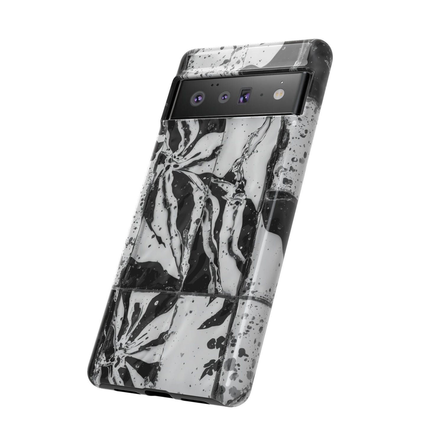 Monochrome Tile Floral Tough Phone Case
