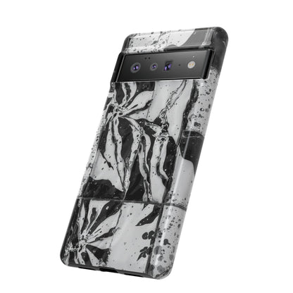 Monochrome Tile Floral Tough Phone Case
