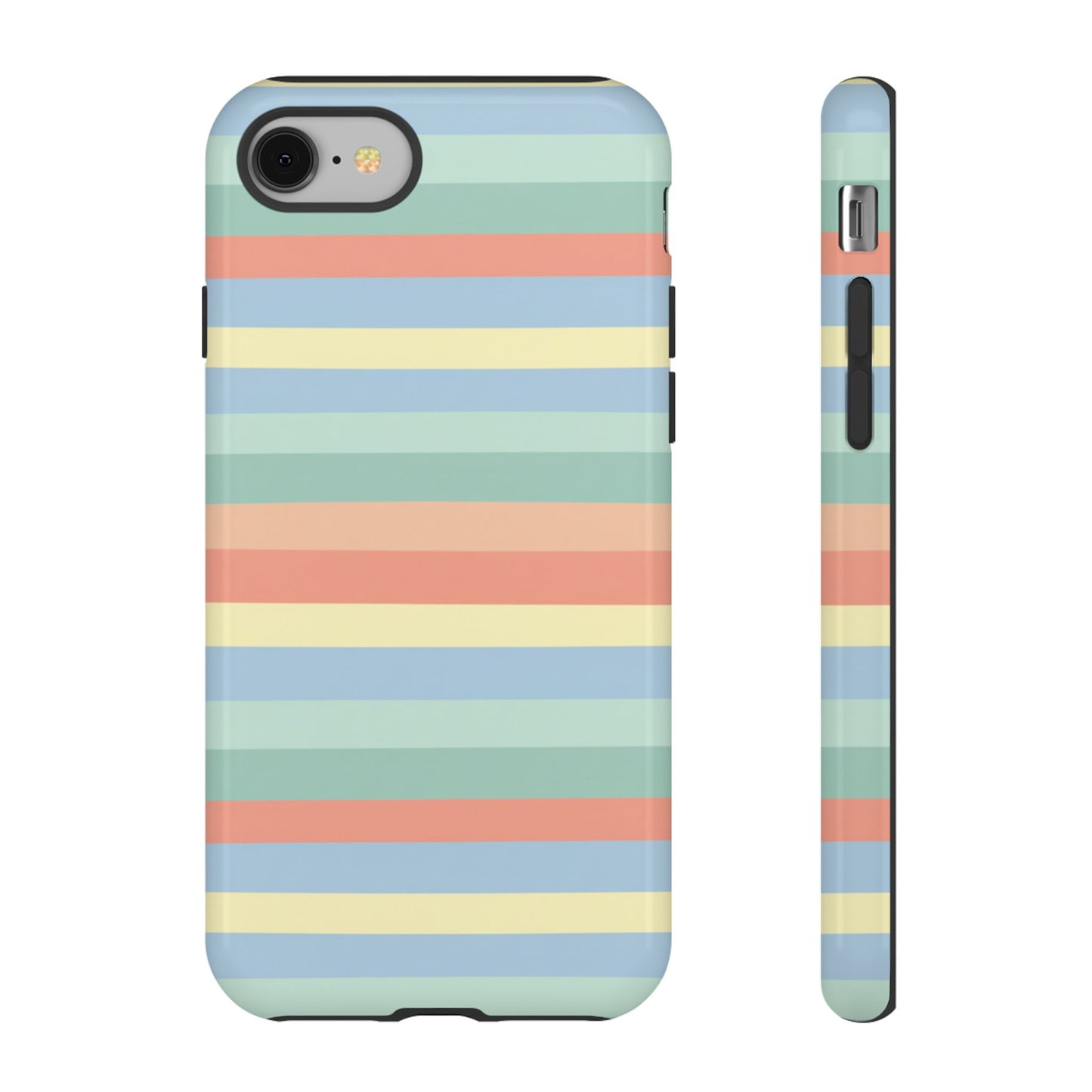 Pastel Striped Phone Case — Retro Horizontal Multi-Color Tough Case