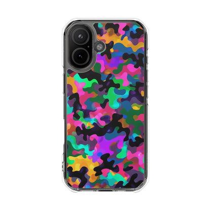 Clear Magnetic Impact Phone Case — Neon Camo Protective Cover