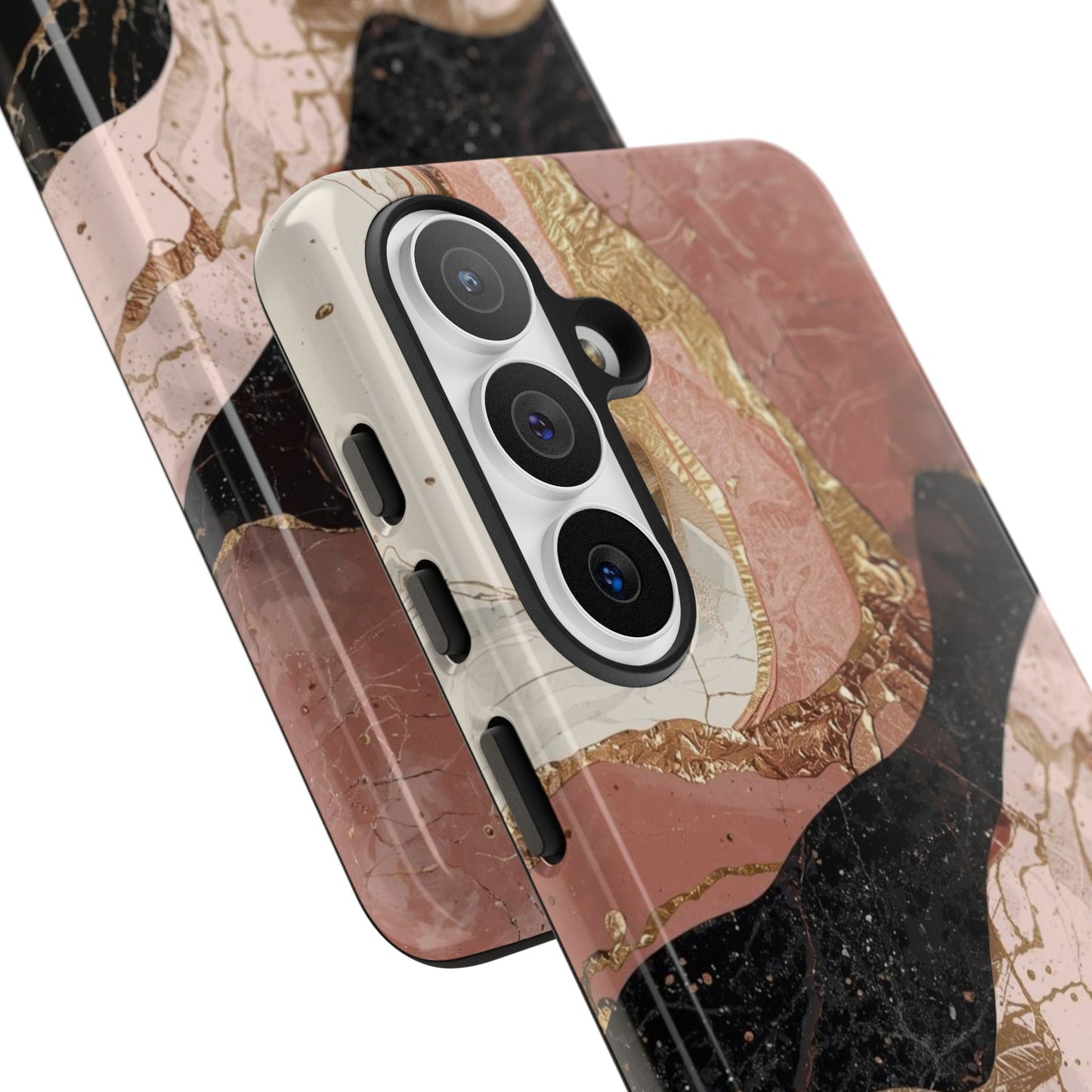 Marbled Rose Gold Phone Case — Abstract Pink & Black Protective Tough Case