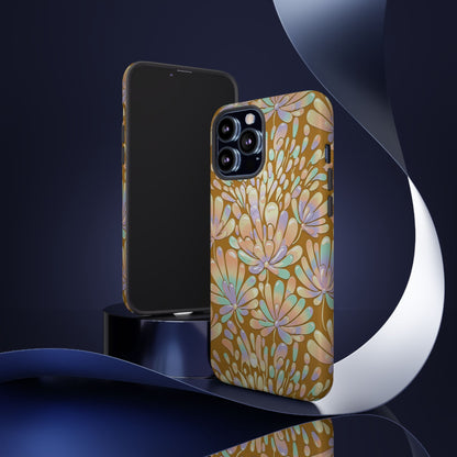 Floral Burst Tough Phone Case – Gold Pastel Botanical Protection