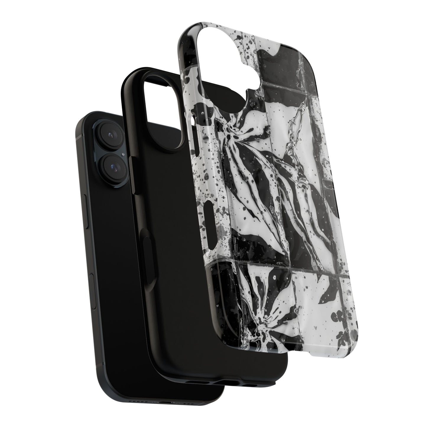 Monochrome Tile Floral Tough Phone Case