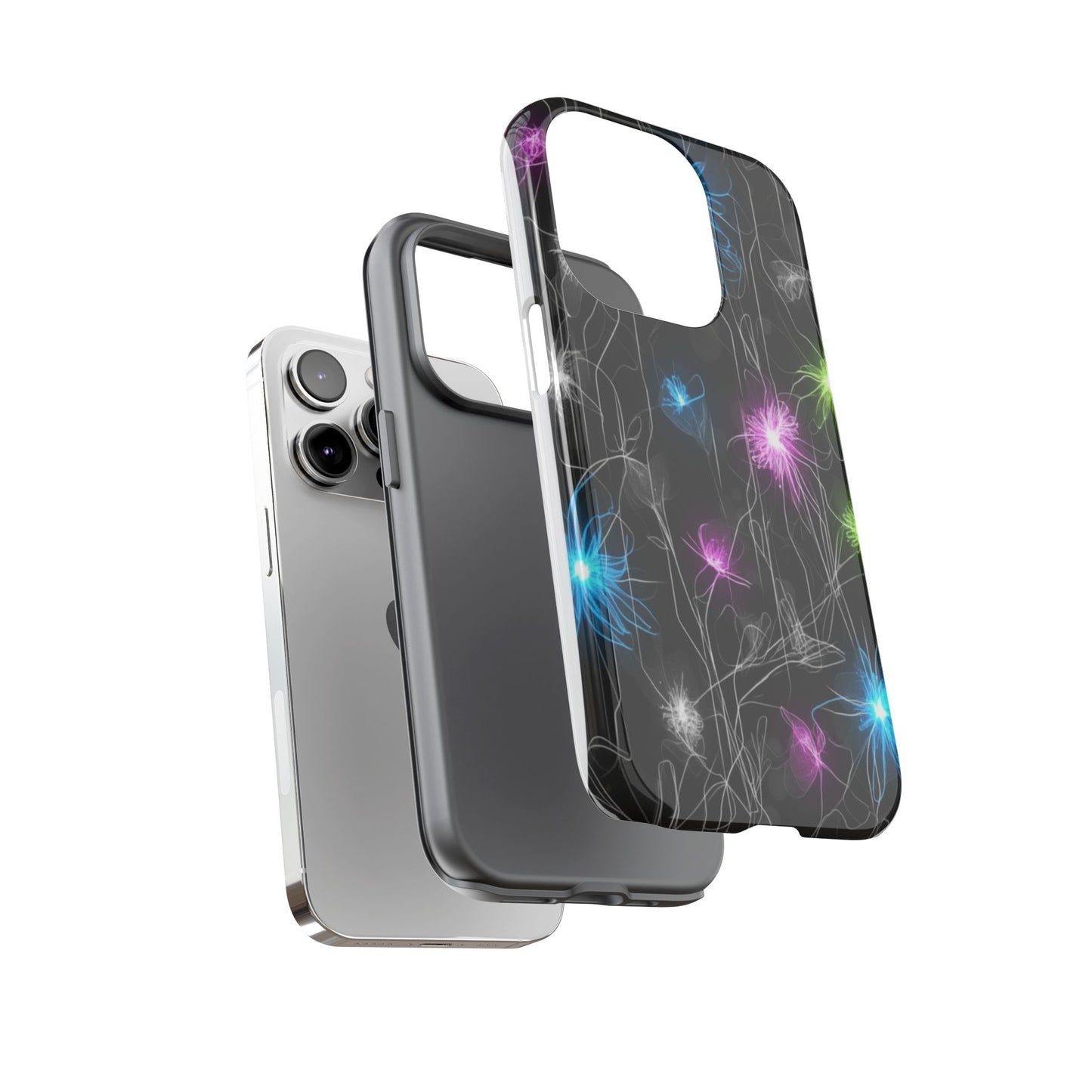Neon Floral Tough Phone Case — Glow Flower Protective iPhone Cover