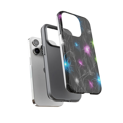 Neon Floral Tough Phone Case — Glow Flower Protective iPhone Cover