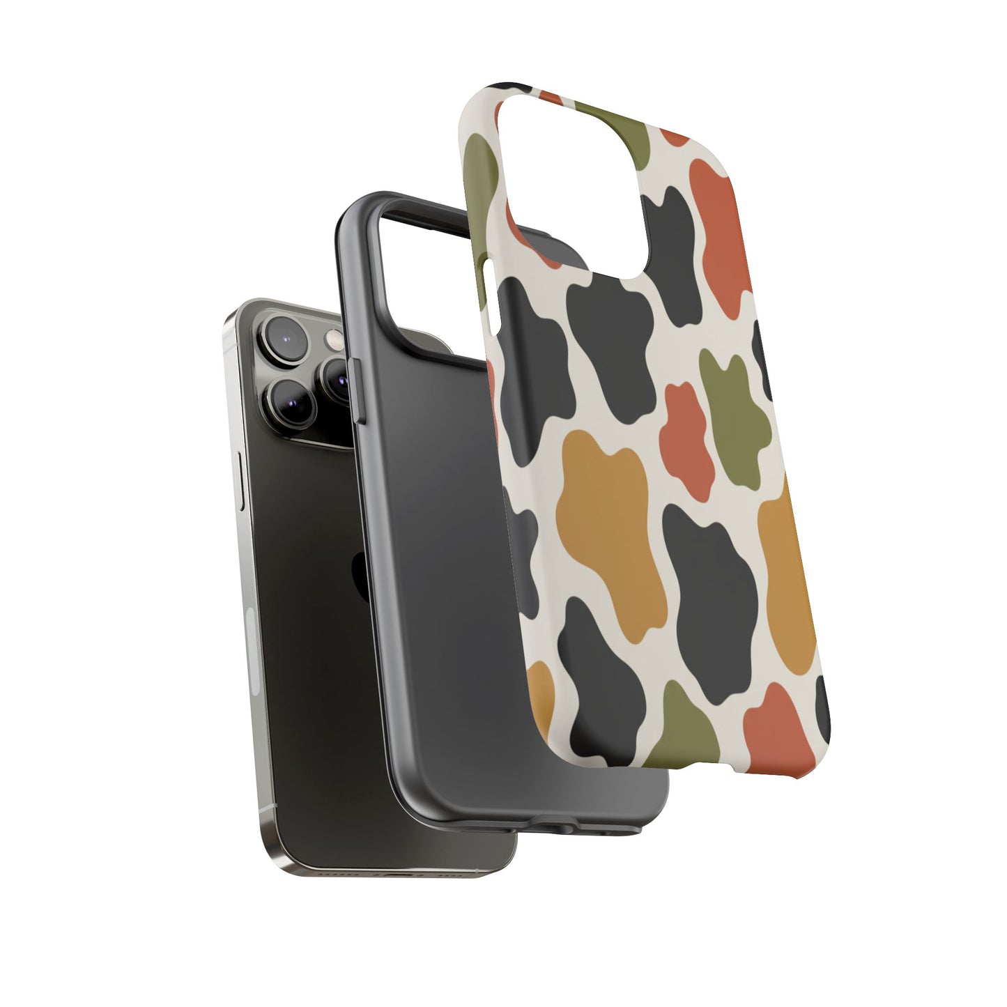 Camouflage Pattern Tough Phone Case – Retro Olive, Rust & Mustard Protective Cover