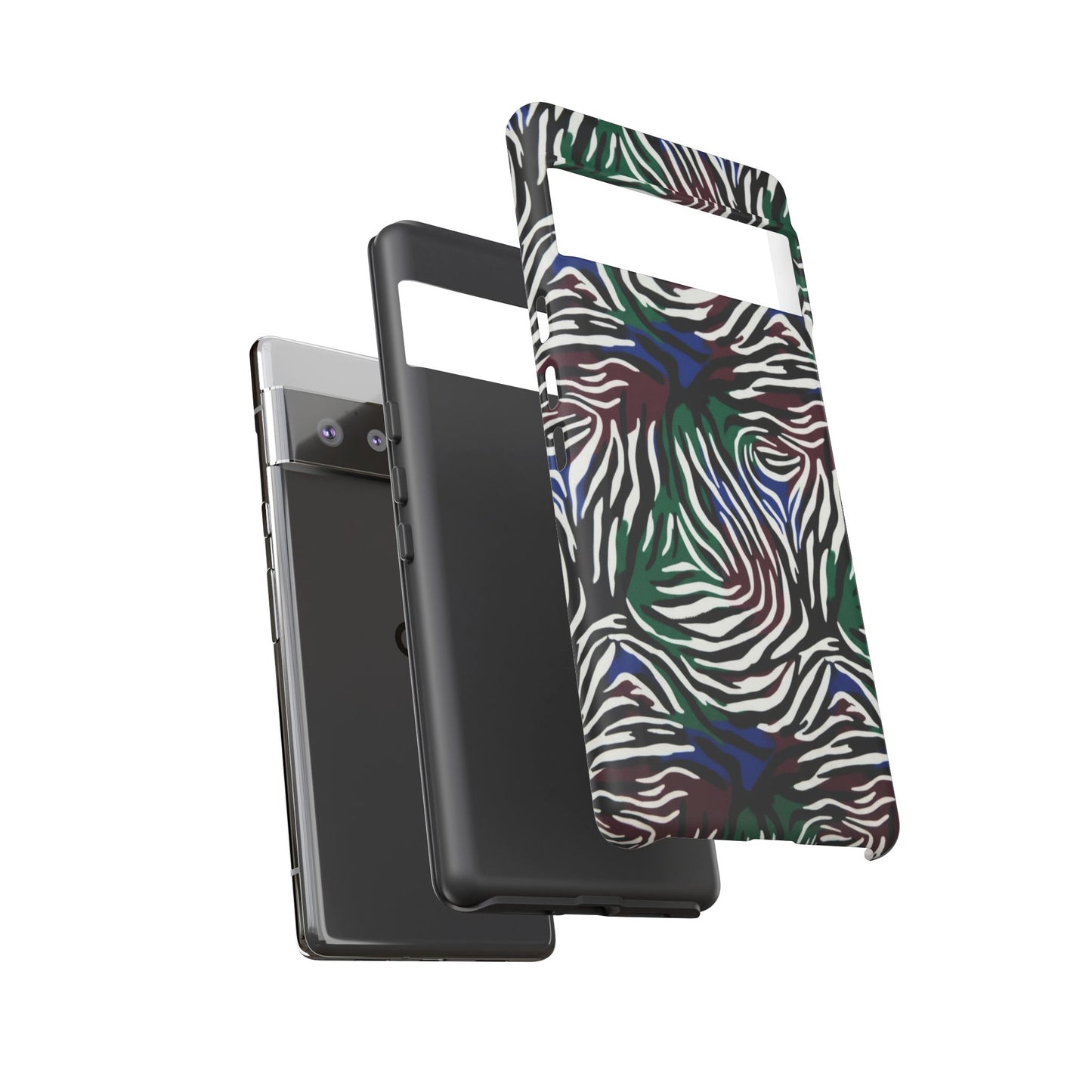 Zebra Camo Tough Phone Case – Green & Blue Animal Print Protective Cover