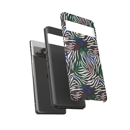 Zebra Camo Tough Phone Case – Green & Blue Animal Print Protective Cover