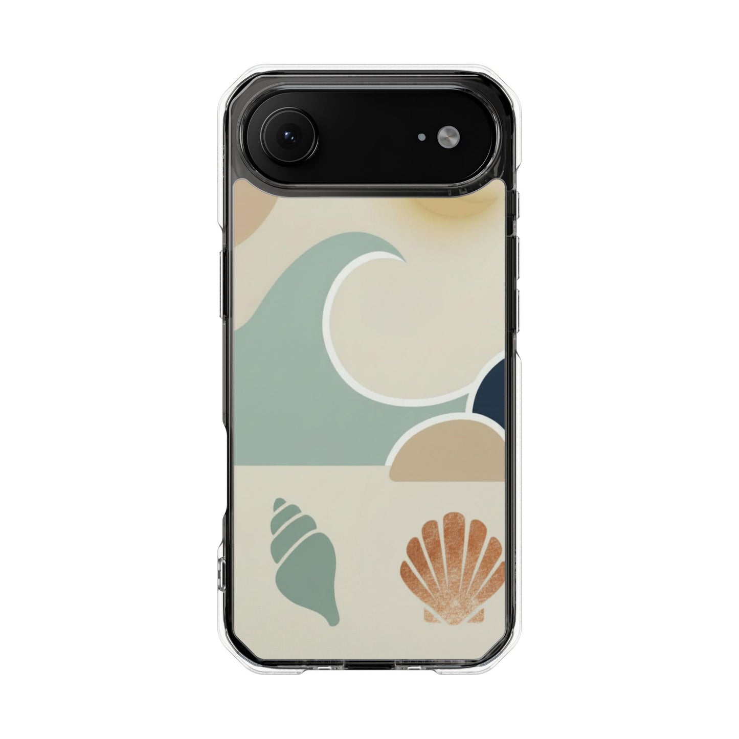 Clear Magnetic Phone Case — Coastal Shell & Wave Art, Minimal Beach Vibe