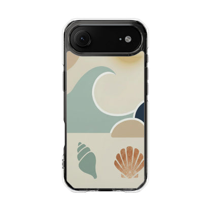 Clear Magnetic Phone Case — Coastal Shell & Wave Art, Minimal Beach Vibe