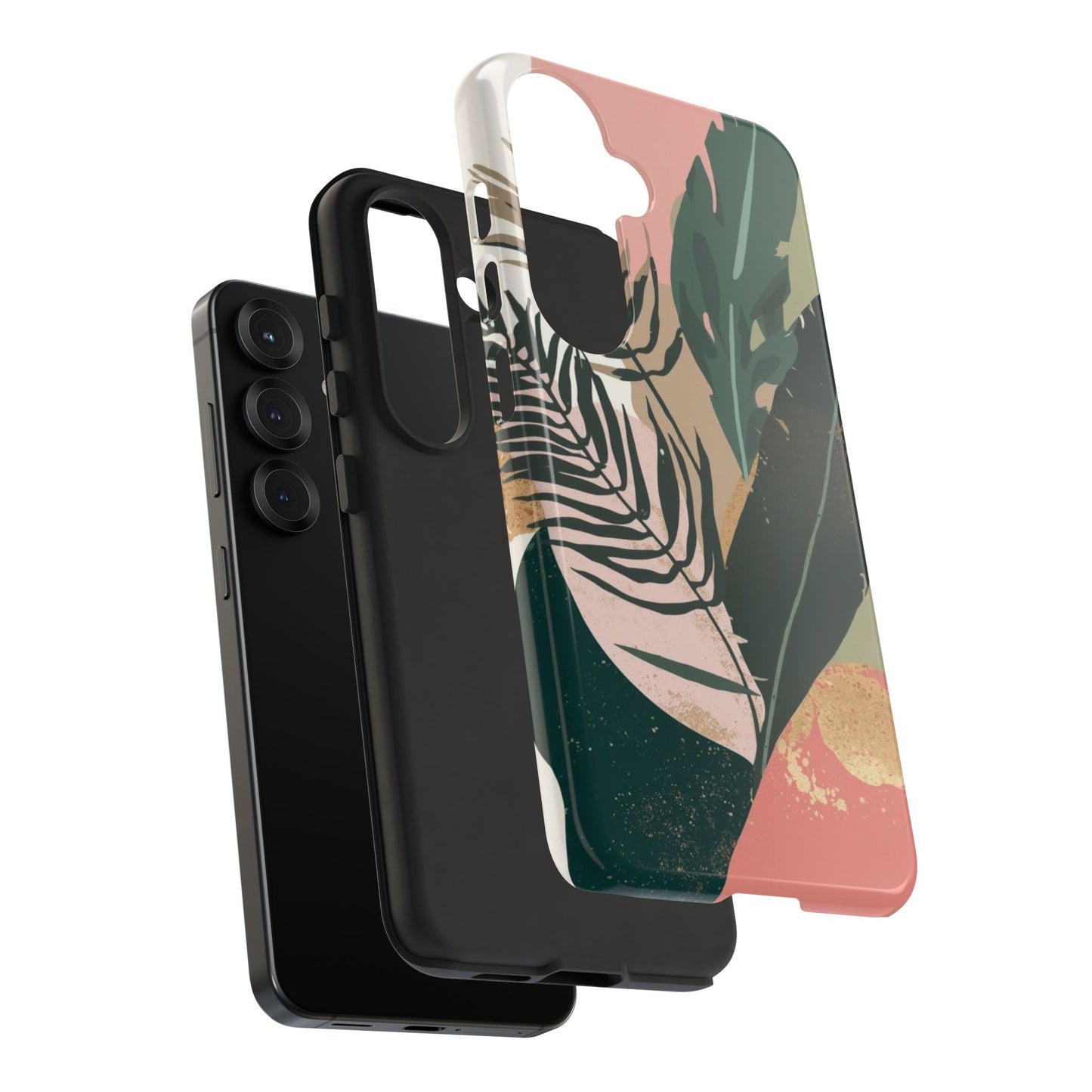 Tropical Leaf Tough Phone Case — Abstract Pink & Green Botanical Protective Cover