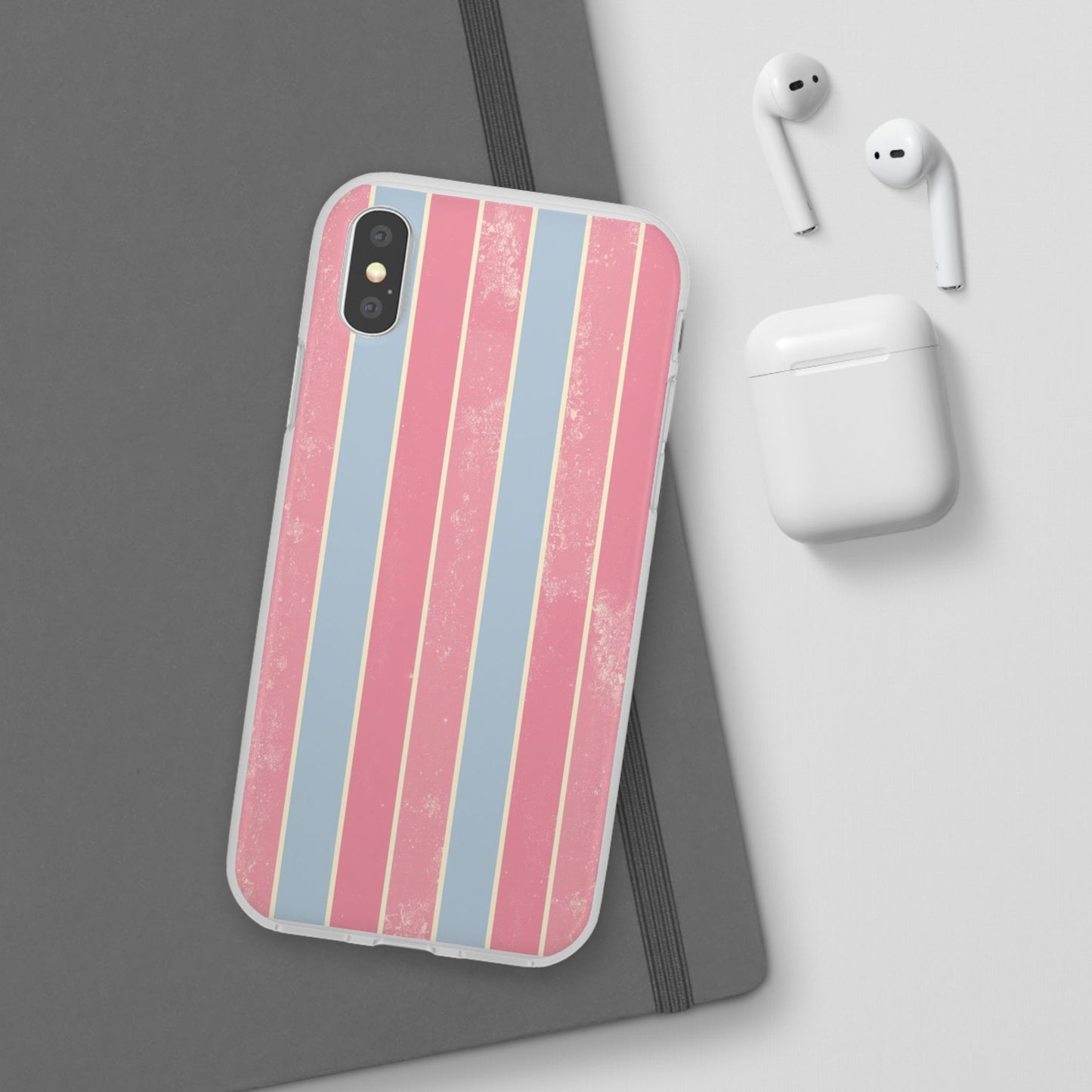 Striped Pink & Blue Phone Case — Retro Pastel Flexi Case