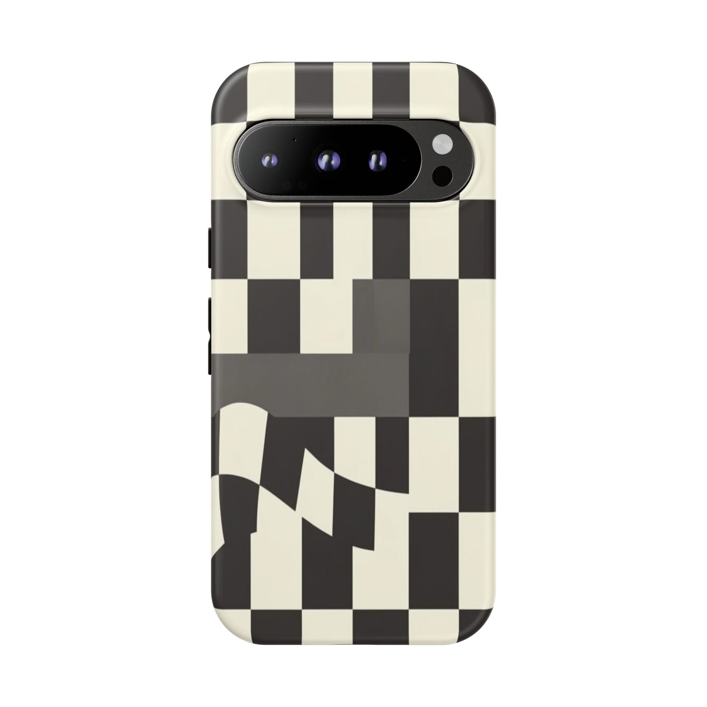 Checkerboard Wave Phone Case — Black & Cream Graphic Tough Case
