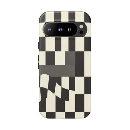 Checkerboard Wave Phone Case — Black & Cream Graphic Tough Case