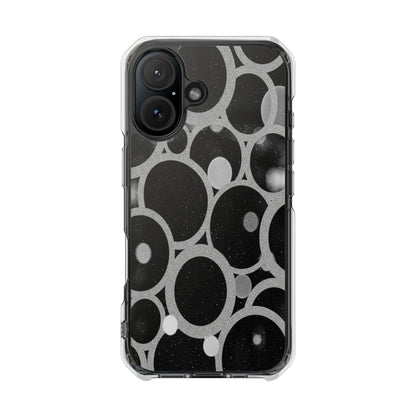 Magnetic Clear Phone Case — Abstract Black & Gray Bubble Design, Impact-Resistant