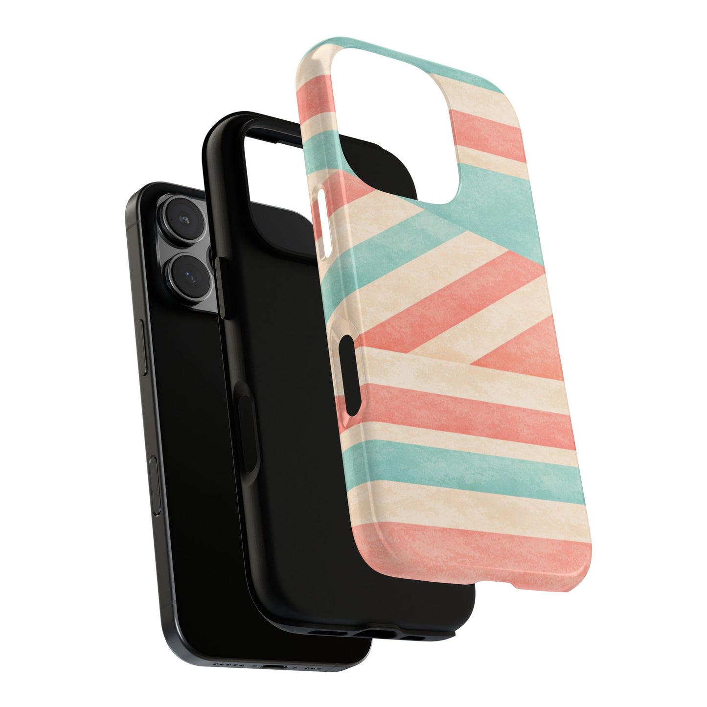 Pastel Stripes Tough Phone Case – Retro Coral & Teal Protective Cover