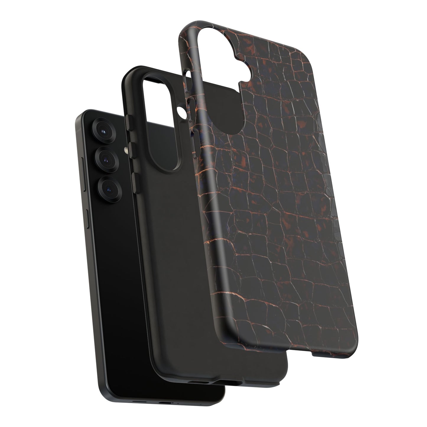 Croc-Embossed Tough Phone Case — Shockproof Black Alligator Texture