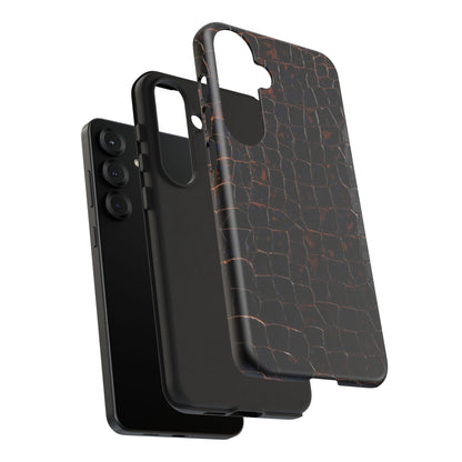 Croc-Embossed Tough Phone Case — Shockproof Black Alligator Texture