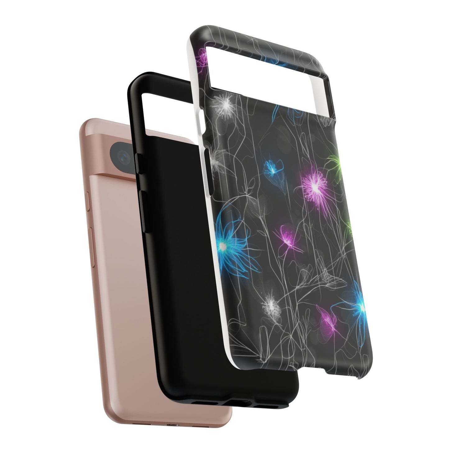 Neon Floral Tough Phone Case — Glow Flower Protective iPhone Cover