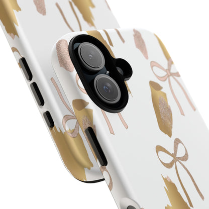 Phone Case — Gold Brushstroke & Blush Bow Pattern