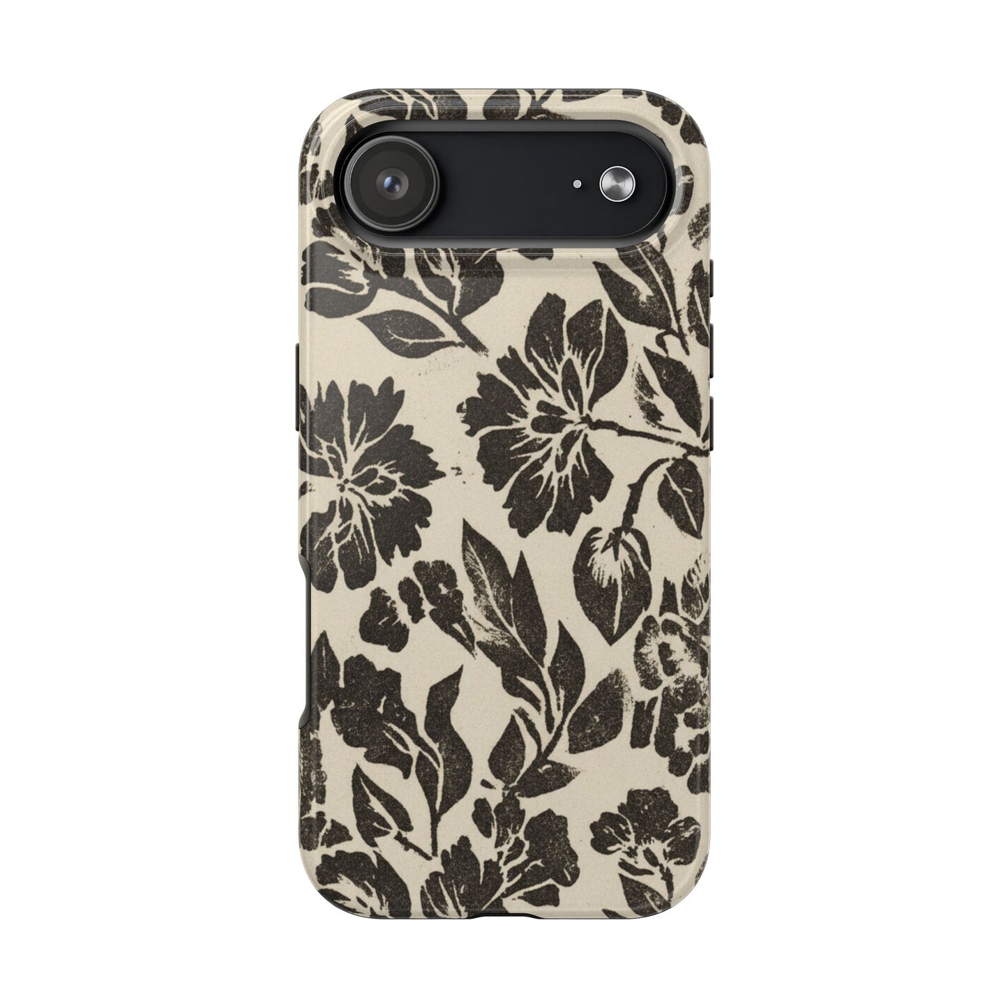 Floral Noir Tough Phone Case — Black Vintage Flower Protective Cover