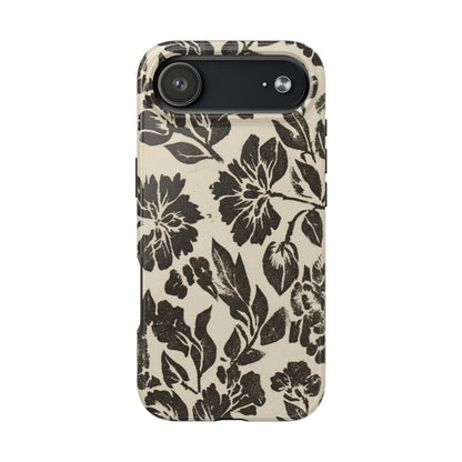 Floral Noir Tough Phone Case — Black Vintage Flower Protective Cover