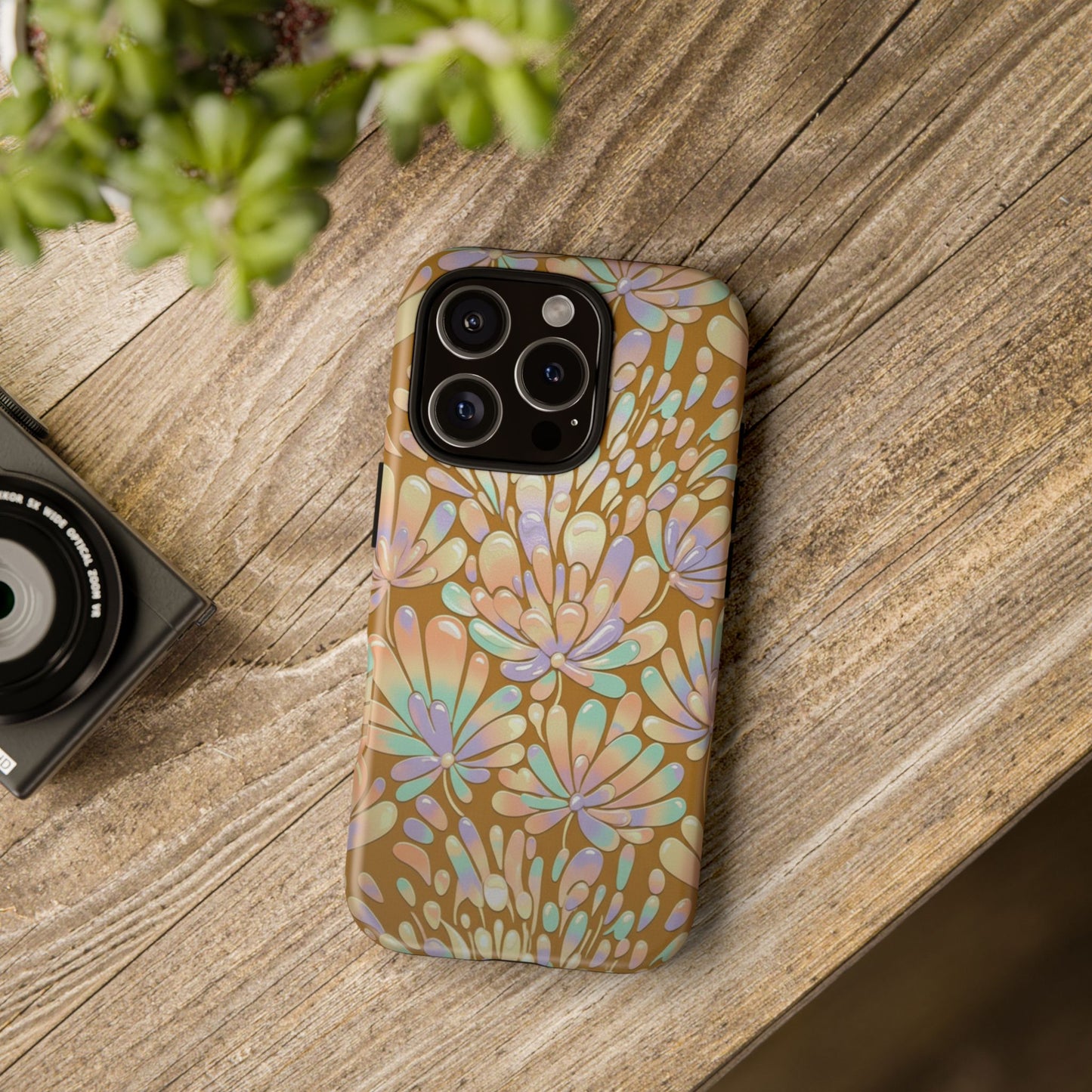 Floral Burst Tough Phone Case – Gold Pastel Botanical Protection