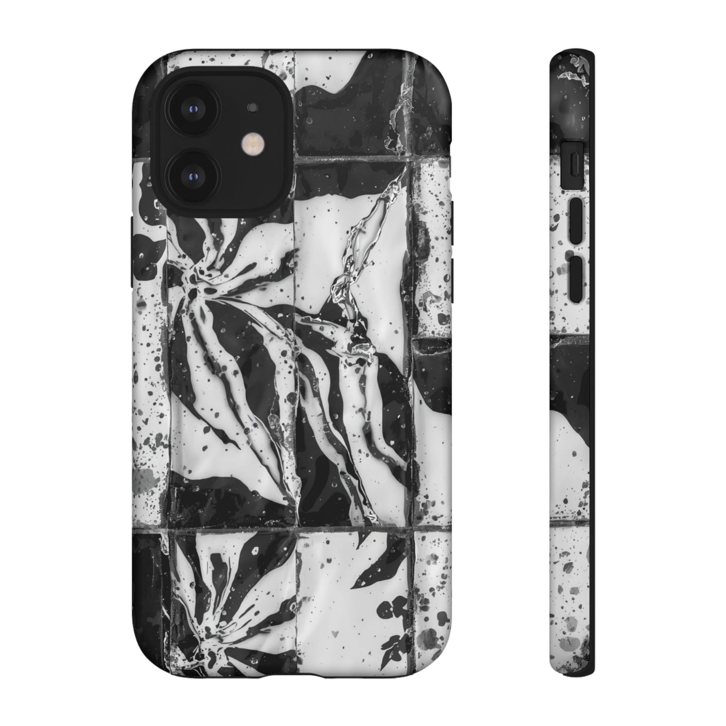 Monochrome Tile Floral Tough Phone Case