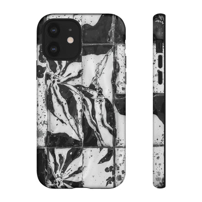 Monochrome Tile Floral Tough Phone Case