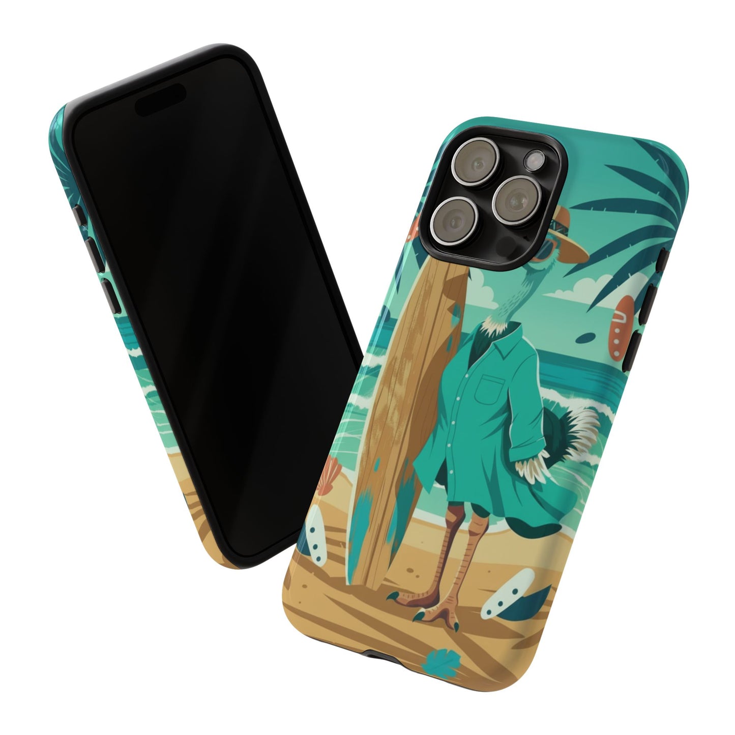 Phone Case — Retro Dressed Seagull Surfing Beach Illustration