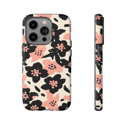 Floral Phone Case — Pink & Black Retro Blossom Protective Cover