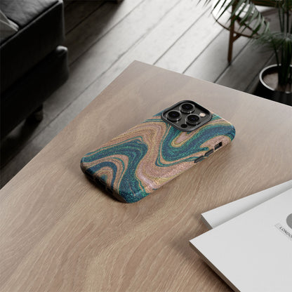 Marbled Teal & Gold Phone Case — Glitter Swirl Tough Case