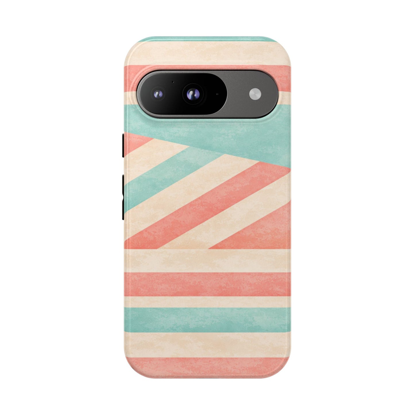 Pastel Stripes Tough Phone Case – Retro Coral & Teal Protective Cover