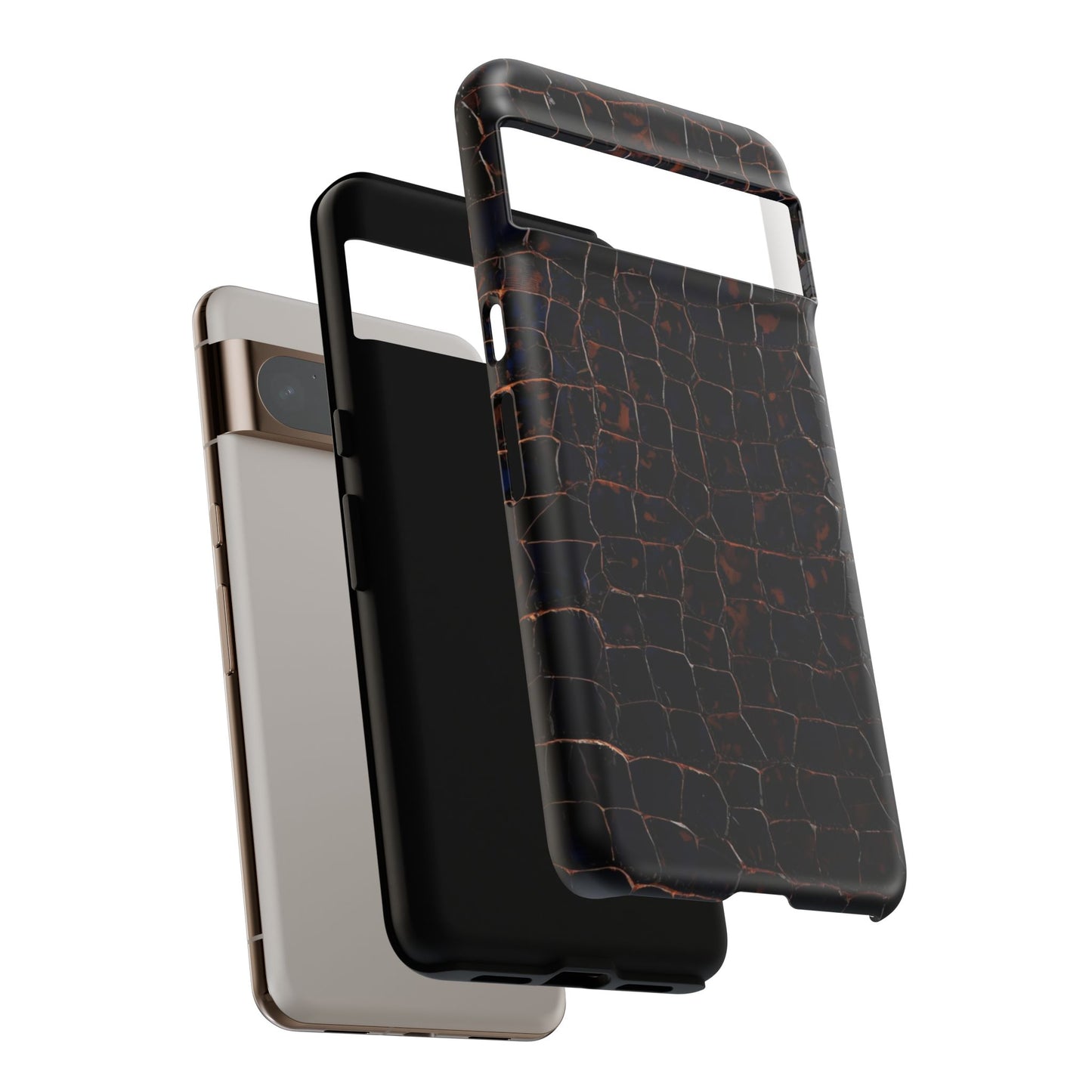 Croc-Embossed Tough Phone Case — Shockproof Black Alligator Texture