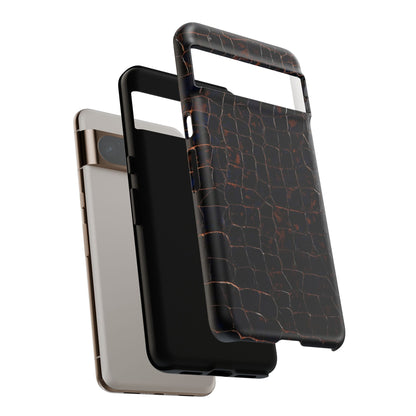 Croc-Embossed Tough Phone Case — Shockproof Black Alligator Texture