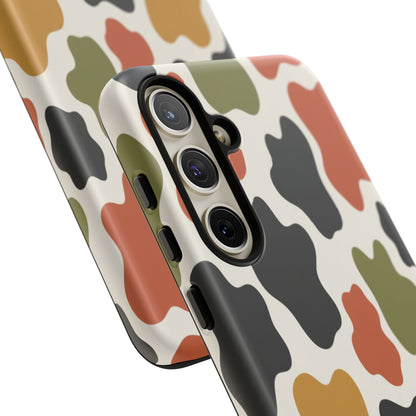 Camouflage Pattern Tough Phone Case – Retro Olive, Rust & Mustard Protective Cover
