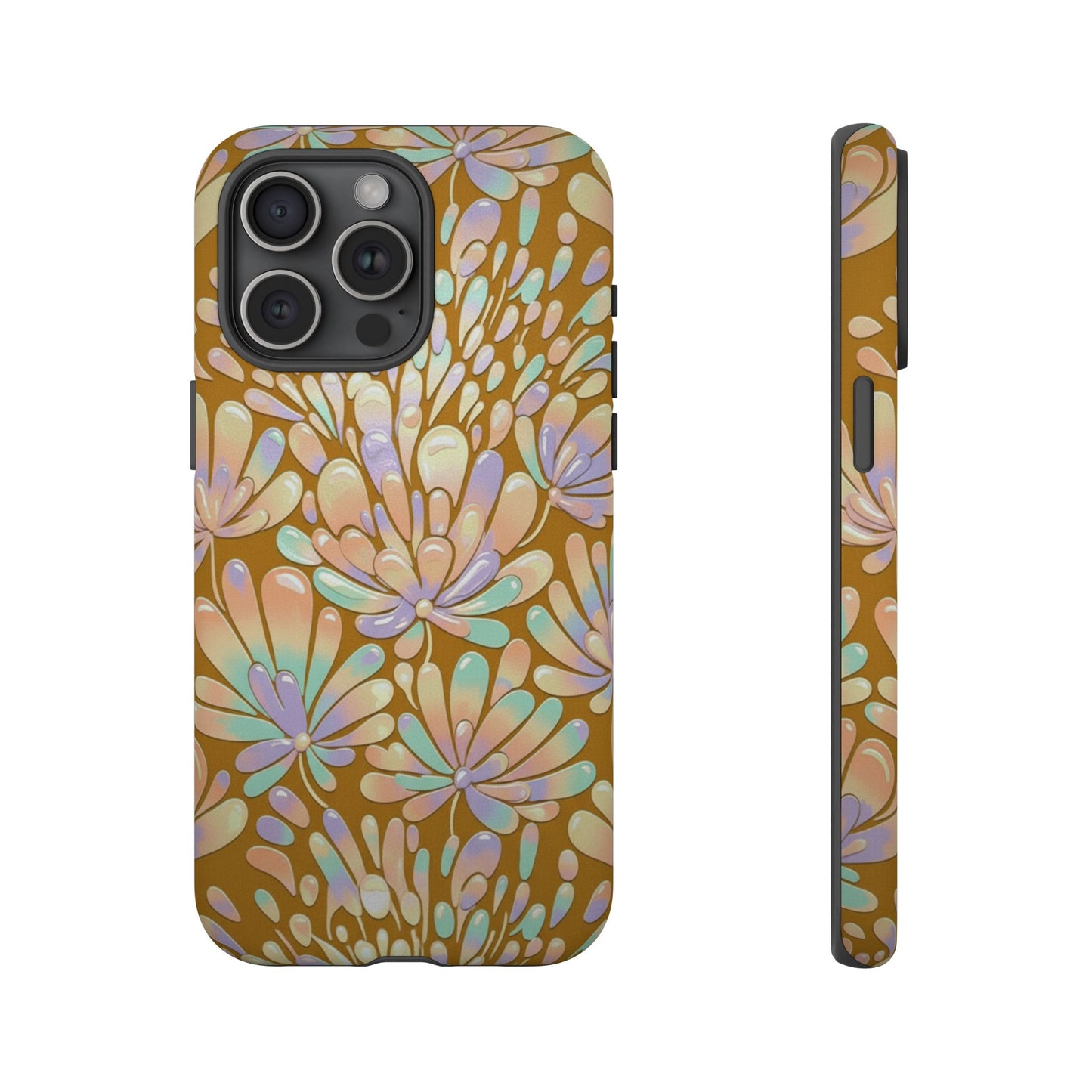 Floral Burst Tough Phone Case – Gold Pastel Botanical Protection