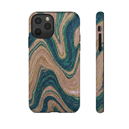 Marbled Teal & Gold Phone Case — Glitter Swirl Tough Case