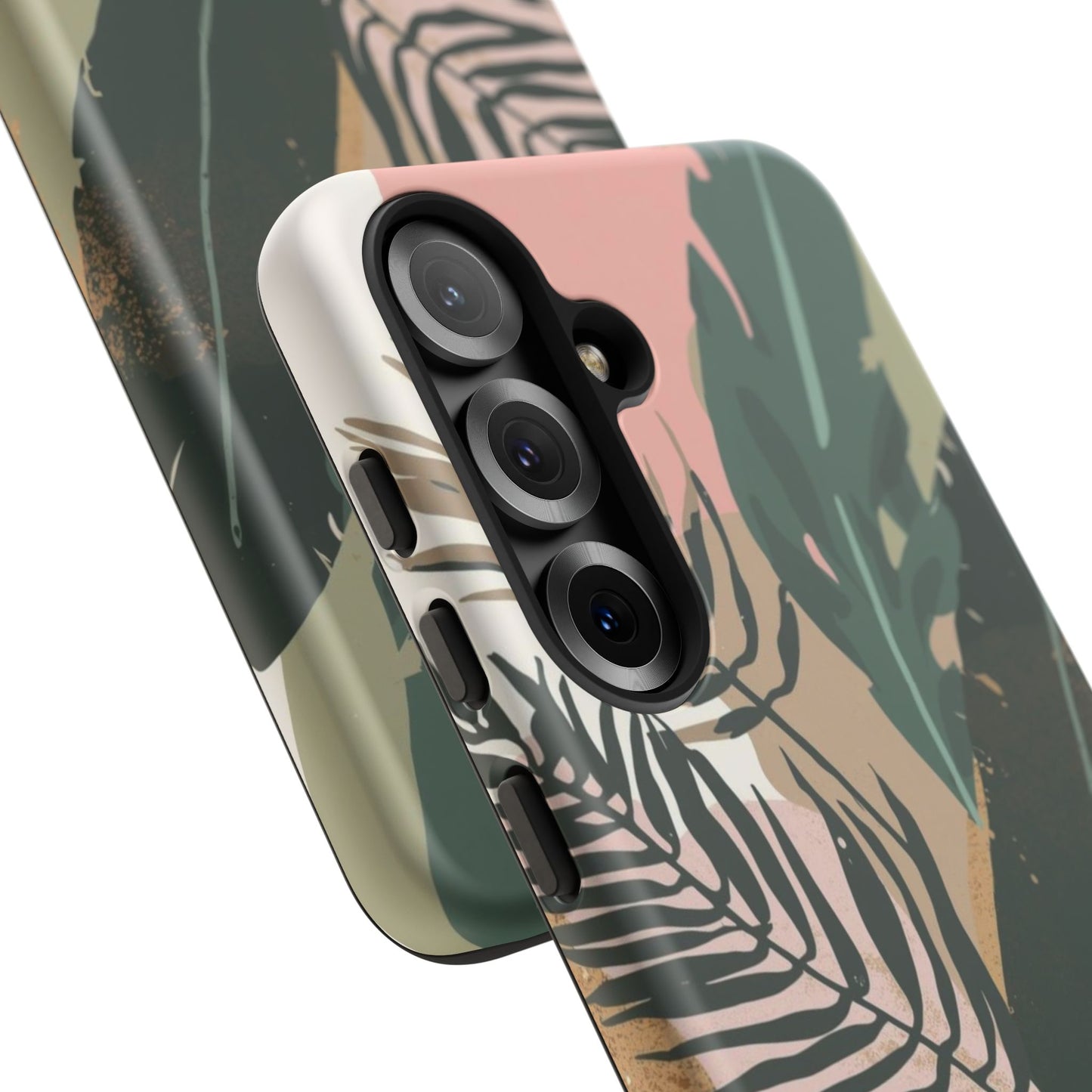 Tropical Leaf Tough Phone Case — Abstract Pink & Green Botanical Protective Cover