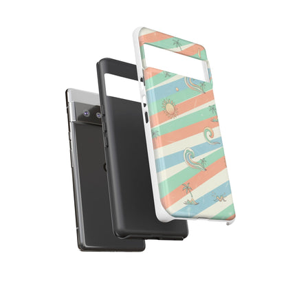 Surf Stripe Tough Phone Case — Retro Beach Waves Pattern