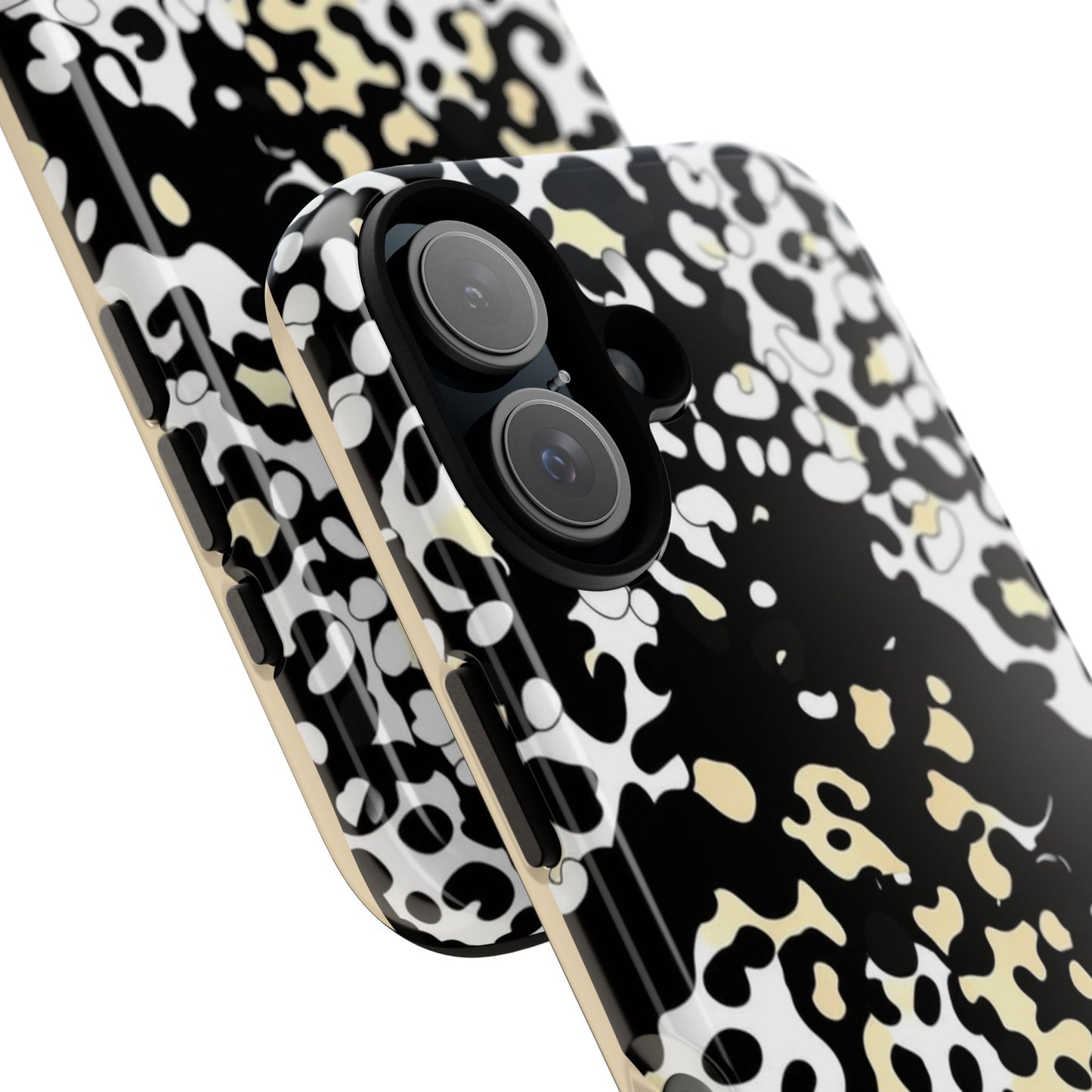 Leopard Splash Tough Phone Case — Black & Cream Animal Print Protective Cover