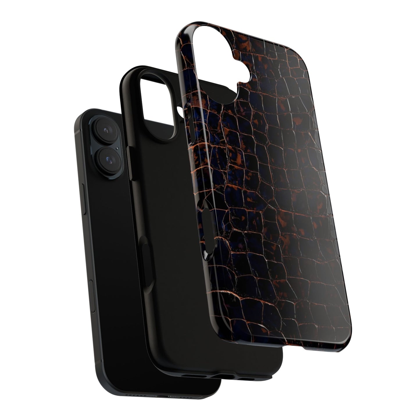 Croc-Embossed Tough Phone Case — Shockproof Black Alligator Texture