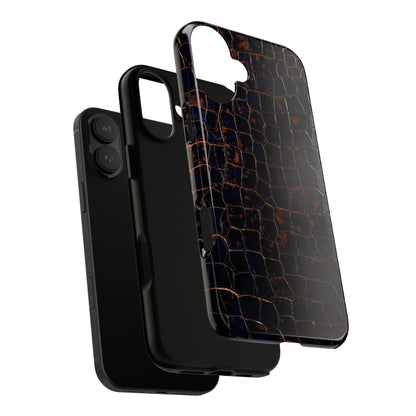 Croc-Embossed Tough Phone Case — Shockproof Black Alligator Texture